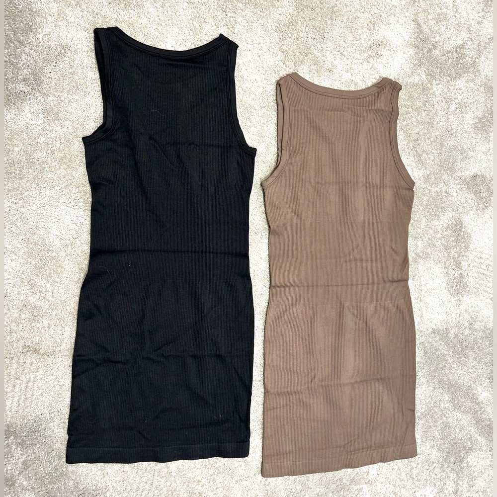 OQQ Seamless Ribbed Shapewear Tank Dresses, Black & Tan, Sz S - NWOT Bundle of 2 - Picture 3 of 4